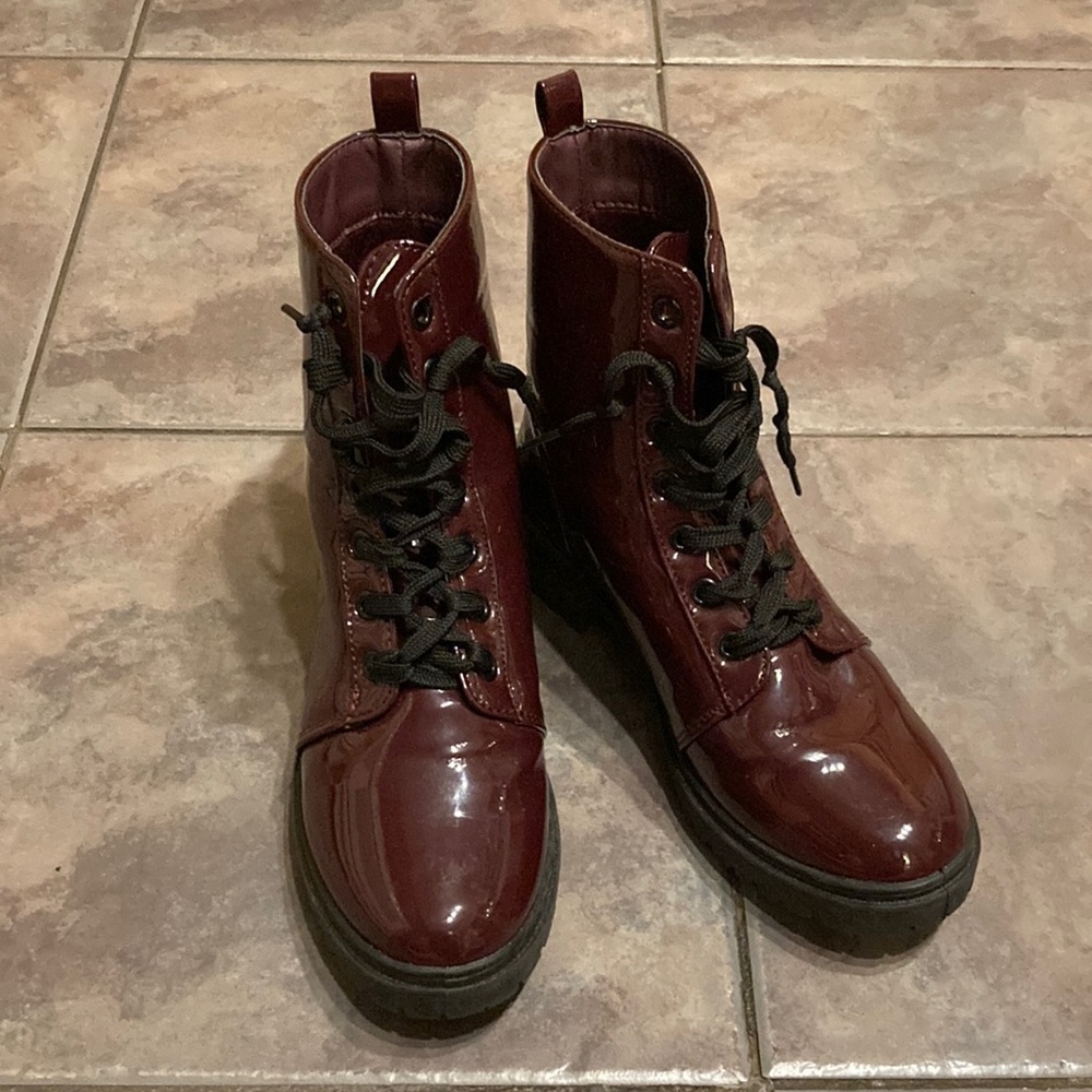 Burgundy Can't Touch This Combat Boots
